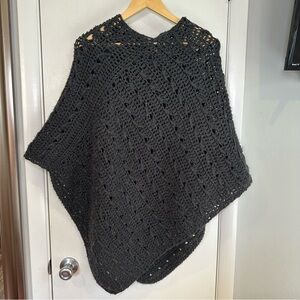 Handmade Knit Charcoal Gray Poncho. OSFM.